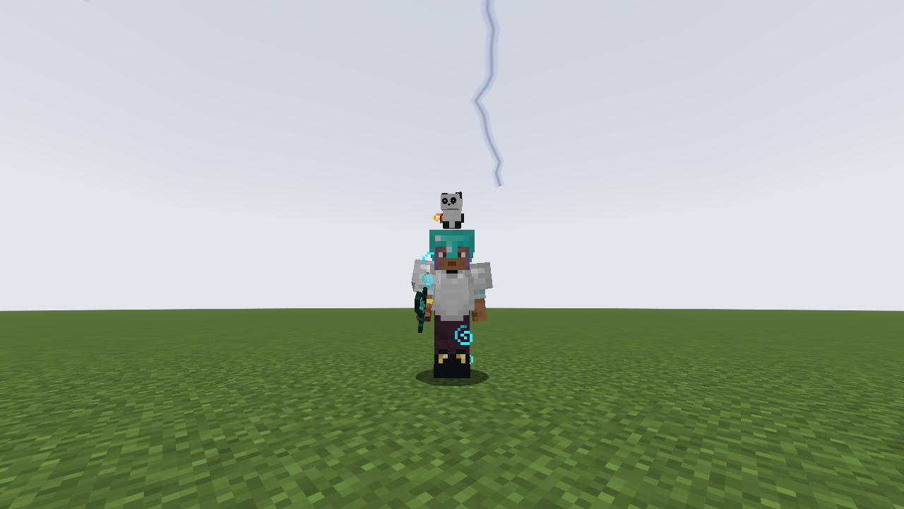 A panda pet sitting on a Minecraft character's head